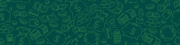 Seamless horizontal border with money doodles - Vettoriali, immagini