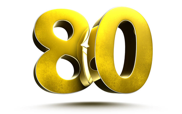 Números de ouro 80 isolados em fundo branco ilustração 3D renderização com Clipping Path. - Foto, Imagem
