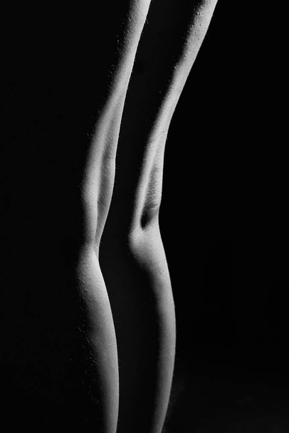 Schwarz-weiße Linie des weiblichen Körpers, Rücken, Hüften, Gesäß - Foto, Bild