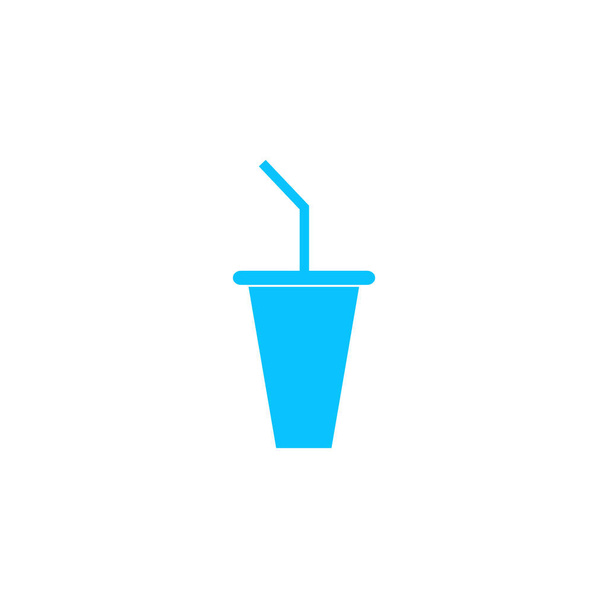 Бумажный стаканчик с соломенной иконой. Синяя пиктограмма на белом фоне. Векторная иллюстрация - Вектор,изображение