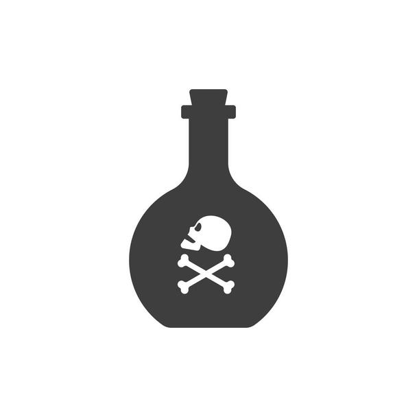 Bottle poison alcohol skull side view for concept design. Dangerous container. Potion beverage bar drink concept. Alcohol addiction icon. Venom, danger symbol. Isolated flat illustration - Vector, Image