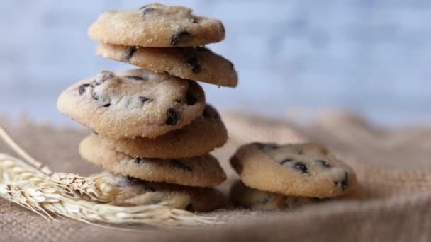pilha de biscoitos de chocolate no fundo branco - Filmagem, Vídeo