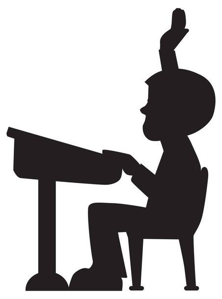 A young student in silhouette is raising his hand to ask a question - Vector, Image