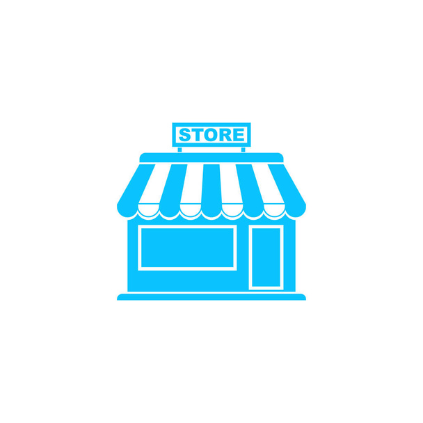 Icono de la tienda plano. Pictograma azul sobre fondo blanco. Símbolo ilustración vectorial - Vector, imagen