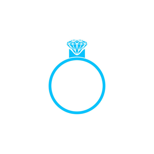 Icono de anillo de diamante plano. Pictograma azul sobre fondo blanco. Símbolo ilustración vectorial - Vector, imagen