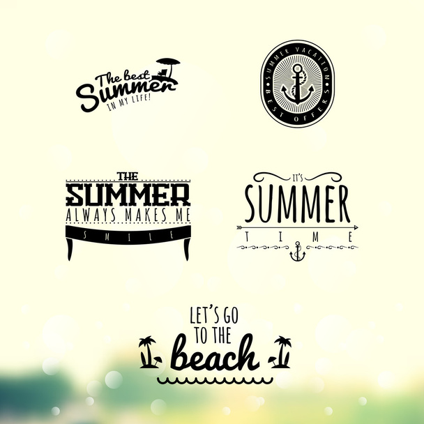 Summer Label Set  Vector Illustration  Blurred Background - Διάνυσμα, εικόνα