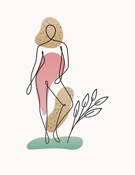 vonal női test egy zöld növény - Vektor, kép