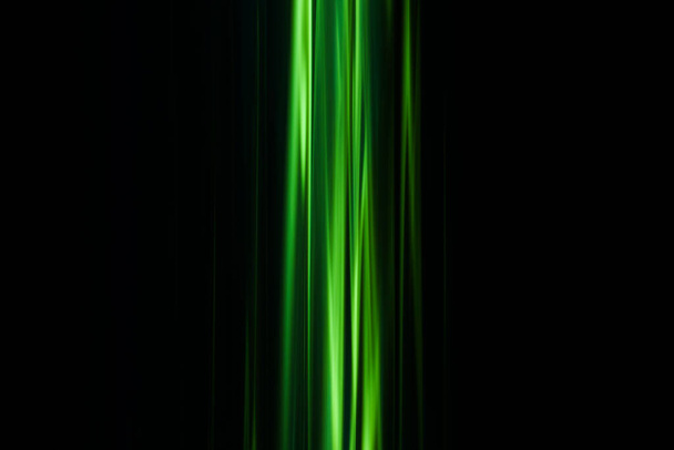 straight green light lines on a black background - Foto, Imagen