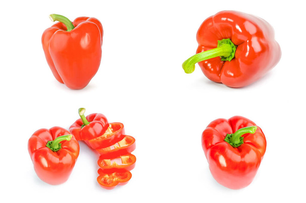Koláž červené sladké papriky na bílém pozadí - Fotografie, Obrázek
