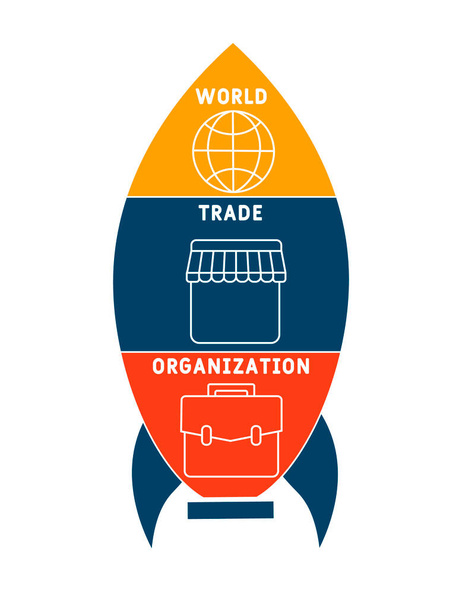 WTO - Maailman kauppajärjestö, lyhenne sanoista business concept. sana kirjoitus typografia suunnittelu kuvitus linja kuvakkeet ja koristeet. Internet-sivuston edistäminen käsite vektori layout. - Vektori, kuva