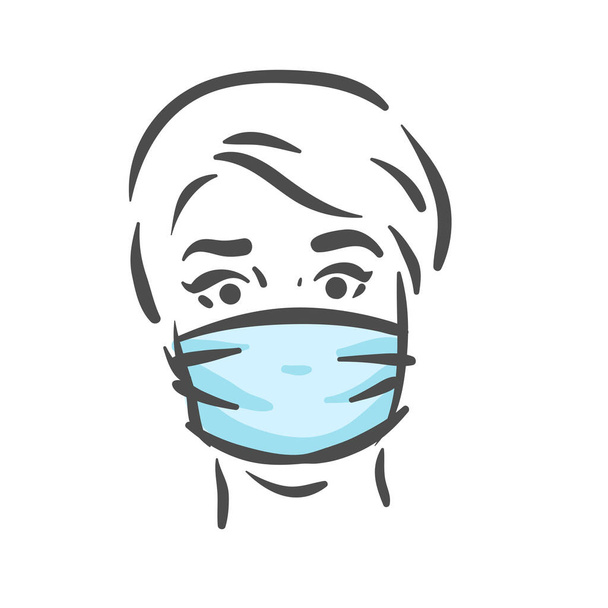Emotionales Gesicht mit medizinischer Maske, Pandemie, Virus, COVID-19 Panik-Emotion - Vektor, Bild