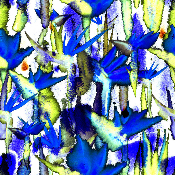 тропические джунгли экзотическая цветочная печать яркая яркая бесшовная картина бесконечные повторяющиеся яркие - Фото, изображение