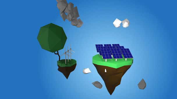 3d rendering of landscape with solar panels and windmills. - Foto, Imagen