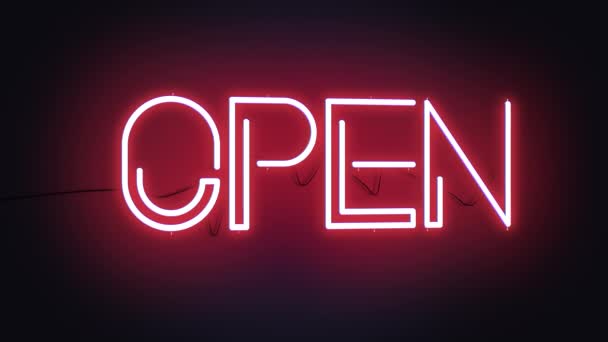 OPEN 3D Red Neon Sign Animation on Black Background - 4K Ultra  - Кадры, видео