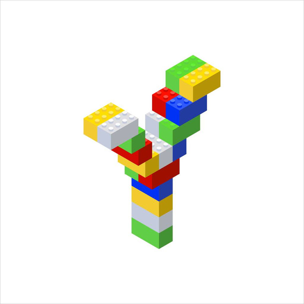 Isometrische lettertype gemaakt van kleur plastic blokken. De kinderontwerpster. Brief Y. - Vector, afbeelding