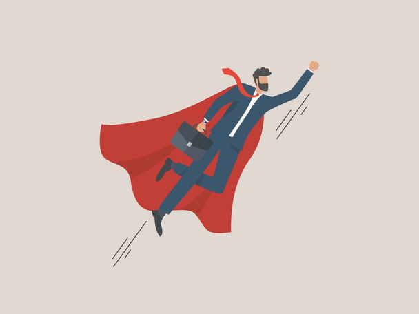 Super businessman, employee superhero flying, business power, success concept. - Vector, Image