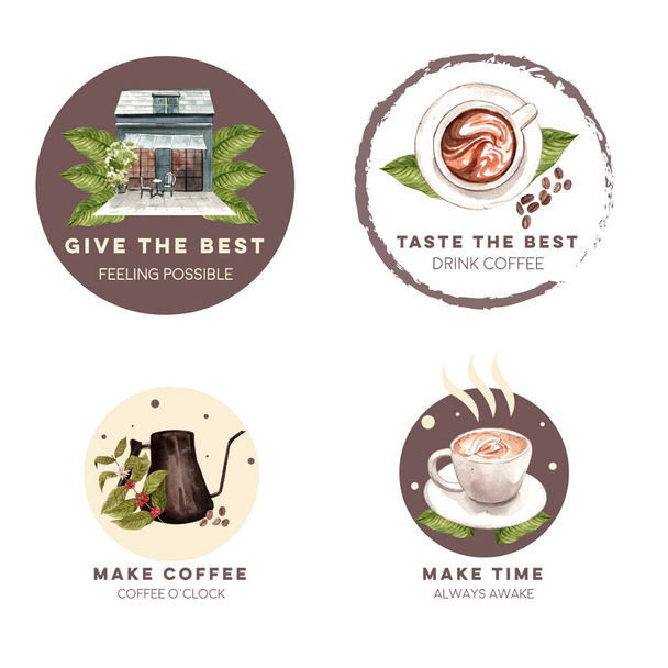 Logo with international coffee day concept design for branding and marketing watercolor vecto - Vector, Image