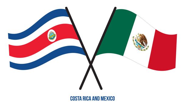 Коста-Рика і мексиканські прапори перетинають і розмахують пласким стилем. Офіційна пропозиція. Правильні кольори. - Вектор, зображення