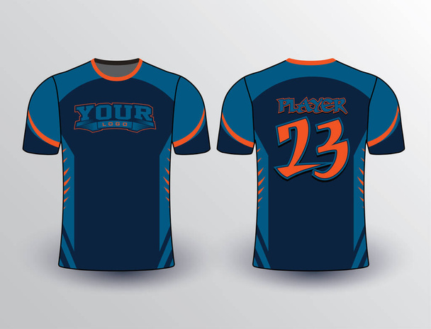 Navy blue, an orange teal combination of colors with spiky side inserts elegant softball baseball team jersey - Vector, Image