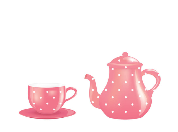 Рожевий чайний горщик і чашка. Векторна ілюстрація
 - Вектор, зображення