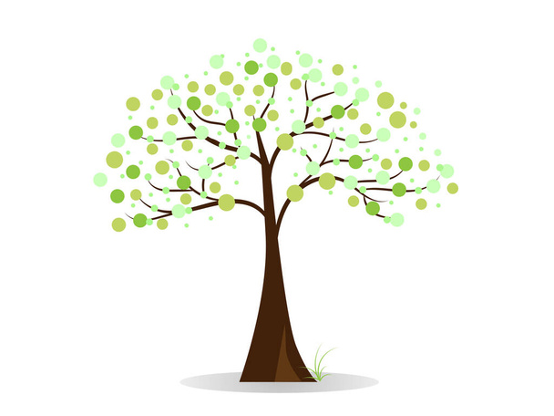 Velký strom se zelenými listy vypadá čerstvě. A zelená tráva může být použita pro vaši práci. - Vektor, obrázek