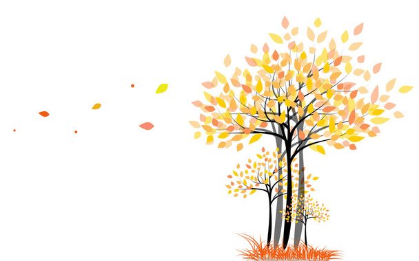 Duże drzewa suche z opadłymi liśćmi w sezonie jesiennym. - Wektor, obraz