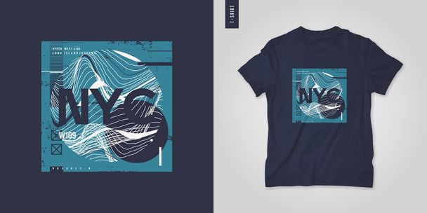 New York City. T-shirt abstract geometric vector design, poster, print, template - Vektör, Görsel
