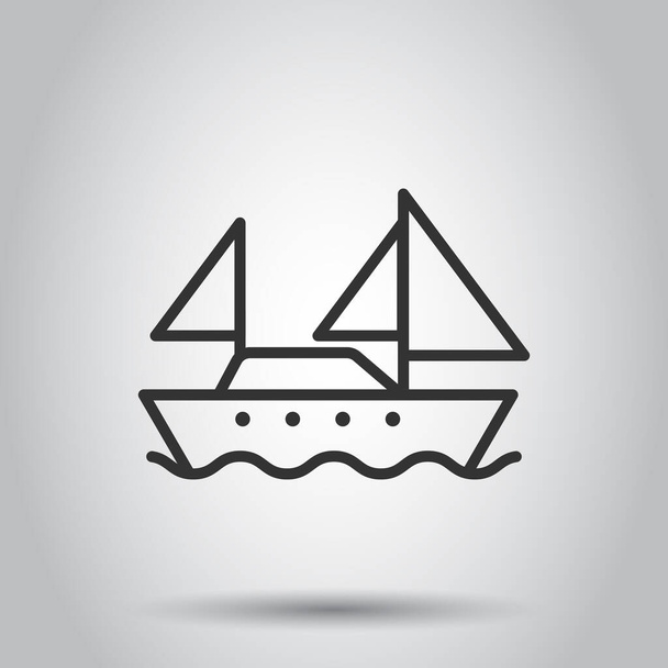 Tourism ship icon in flat style. Fishing boat vector illustration on white isolated background. Tanker destination business concept. - Vector, Image