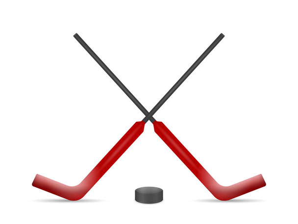 Hockey goalie sticks and puck on a white background. Vector illustration. - Vektör, Görsel