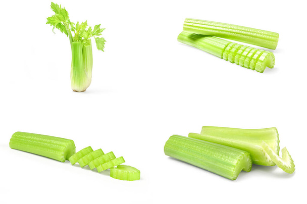 Collage of celery on a white background - Photo, Image