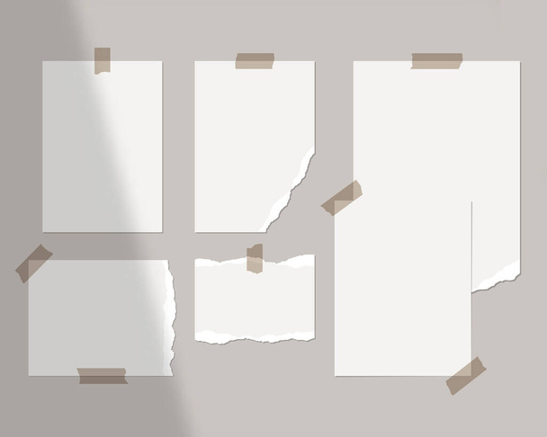Mielialalaudan mallipohja. Seinällä on tyhjiä valkoisia paperiarkkeja, joissa on varjopäällys. Mockup-vektori eristetty. Mallin suunnittelu. Realistinen vektorikuva. - Vektori, kuva