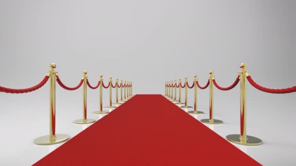 3d renderizado alfombra roja con barrera de cuerda en estante de oro 4k metraje - Imágenes, Vídeo