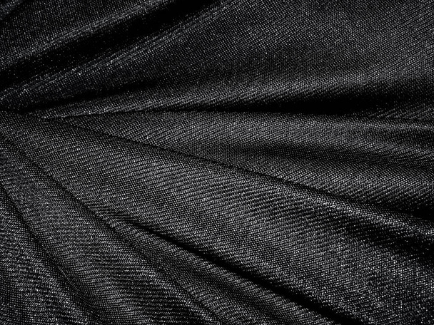 Taittuu musta kiilto kangas rakenne tausta - Valokuva, kuva