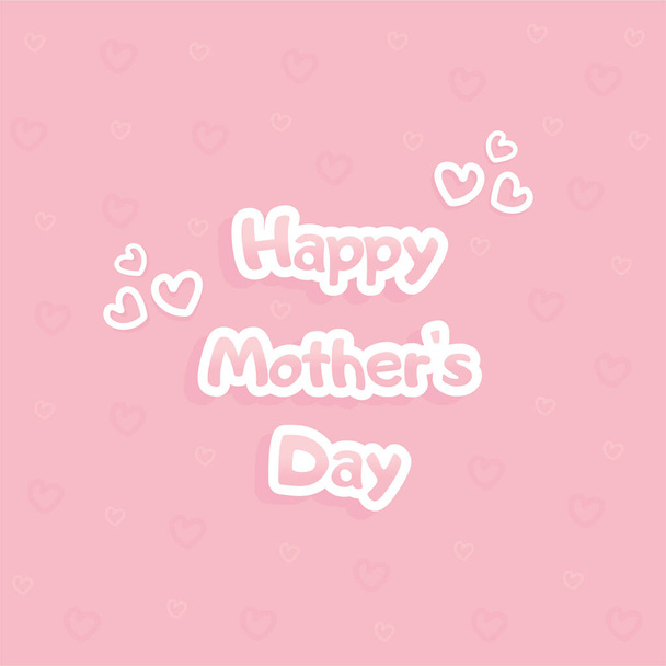 Hyvää äitienpäivää onnittelukortti. Valkoinen ja pinkki kirjoitus ja sydämet vaaleanpunaisella taustalla   - Valokuva, kuva