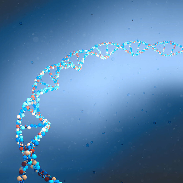 Heliks DNA, kwas dezoksyrybonukleinowy jest łańcuchem nitkowatym nukleotydów niosących instrukcje genetyczne stosowane we wzroście, rozwoju wszystkich znanych organizmów żywych. 3d renderowanie - Zdjęcie, obraz