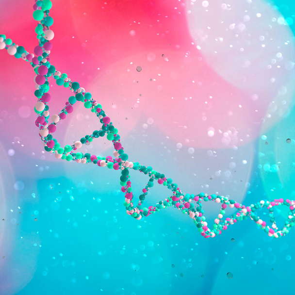 DNA sarmalları, Deoksiribonükleik asit, bilinen tüm canlı organizmaların gelişmesinde kullanılan genetik talimatları taşıyan iplik benzeri bir nükleotit zinciri. 3d hazırlayıcı - Fotoğraf, Görsel