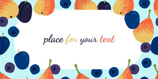 cadre de fruits avec juteuses poires jaune-orange, bleuets, myrtilles et prunes. place pour votre texte. Design abstrait moderne pour papier, couverture, tissu, décoration intérieure - Vecteur, image