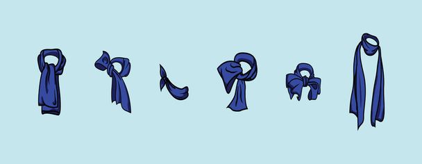set van sjaals moderne cartoon pictogram ontwerp template met verschillende modellen. vectorillustratie geïsoleerd op blauwe achtergrond - Vector, afbeelding