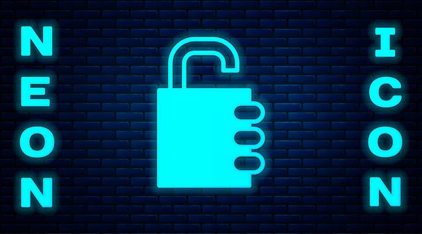 Glowing neon Safe combination lock icon isolated on brick wall background. Combination padlock. Security, safety, protection, password, privacy.  Vector Illustration. - Vector, Image