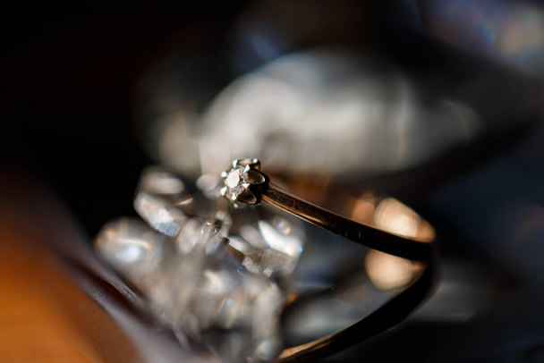 gold ring with a stone on the wedding day for the bride - Photo, Image