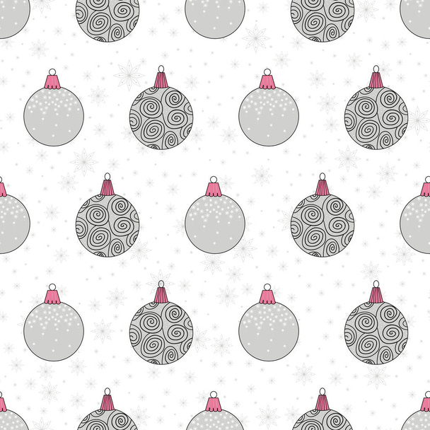 Διάνυσμα νιφάδες χιονιού και χριστουγεννιάτικα στολίδια απρόσκοπτη μοτίβο εκτύπωσης φόντο. - Διάνυσμα, εικόνα