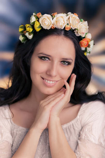 Woman with Floral Wreath - Valokuva, kuva
