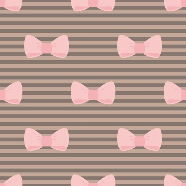 Безшовний векторний візерунок з пастельно-рожевими бантами на фоні шоколадно-коричневих смуг. Для шпалер для робочого столу, милі діти фон або дизайн веб-сайту
 - Вектор, зображення