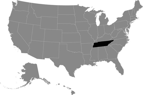 Schwarze Lagekarte des US-Bundesstaates Tennessee innerhalb der grauen Karte der Vereinigten Staaten von Amerika - Vektor, Bild
