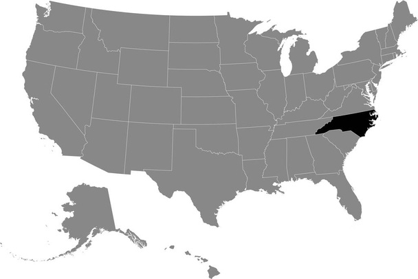 Μαύρο χάρτη θέσης της ομοσπονδιακής πολιτείας των ΗΠΑ της Βόρειας Καρολίνας μέσα σε γκρι χάρτη των Ηνωμένων Πολιτειών της Αμερικής - Διάνυσμα, εικόνα