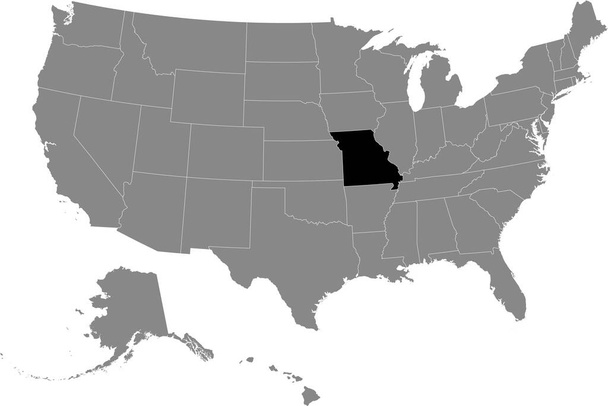 Schwarze Lagekarte des US-Bundesstaates Missouri innerhalb der grauen Karte der Vereinigten Staaten von Amerika - Vektor, Bild