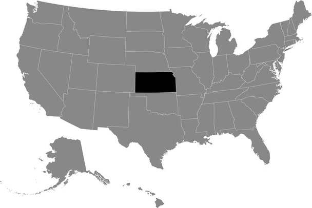 Black location map of US federal state of Kansas inside gray map of the United States of America - Vector, Image