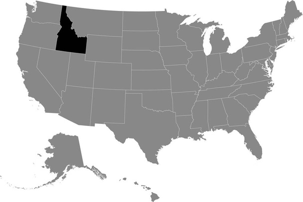 Mapa de ubicación negro del estado federal de Idaho dentro del mapa gris de los Estados Unidos de América - Vector, imagen