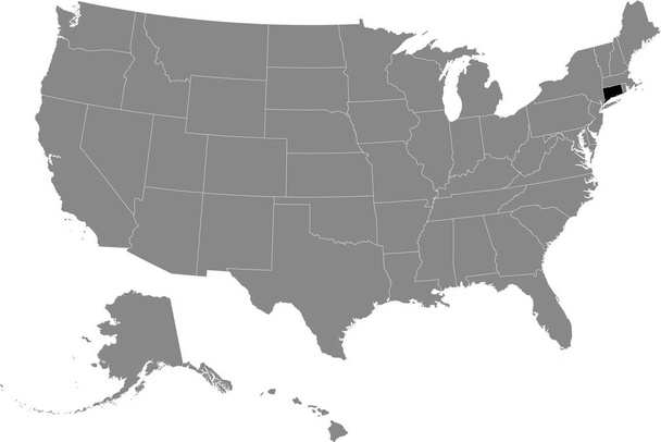 Mappa dettagliata nera dello stato federale del Connecticut all'interno della mappa grigia degli Stati Uniti d'America - Vettoriali, immagini