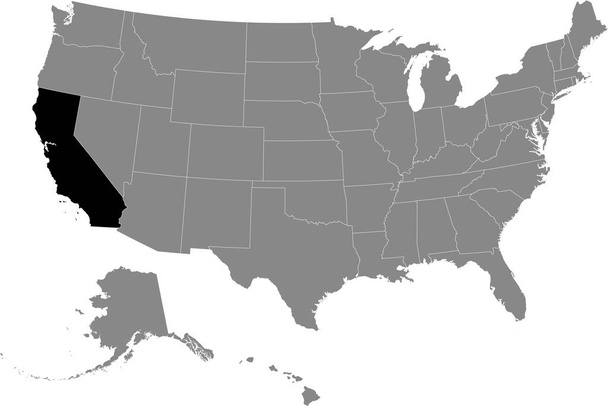 Μαύρο χάρτη θέση της ομοσπονδιακής πολιτείας των ΗΠΑ της Καλιφόρνια μέσα σε γκρι χάρτη των Ηνωμένων Πολιτειών της Αμερικής - Διάνυσμα, εικόνα